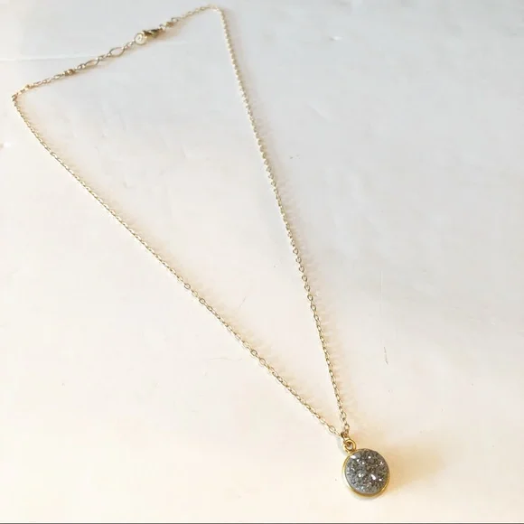 16 inch dainty gray druzy necklace with extender. - Picture 3 of 9